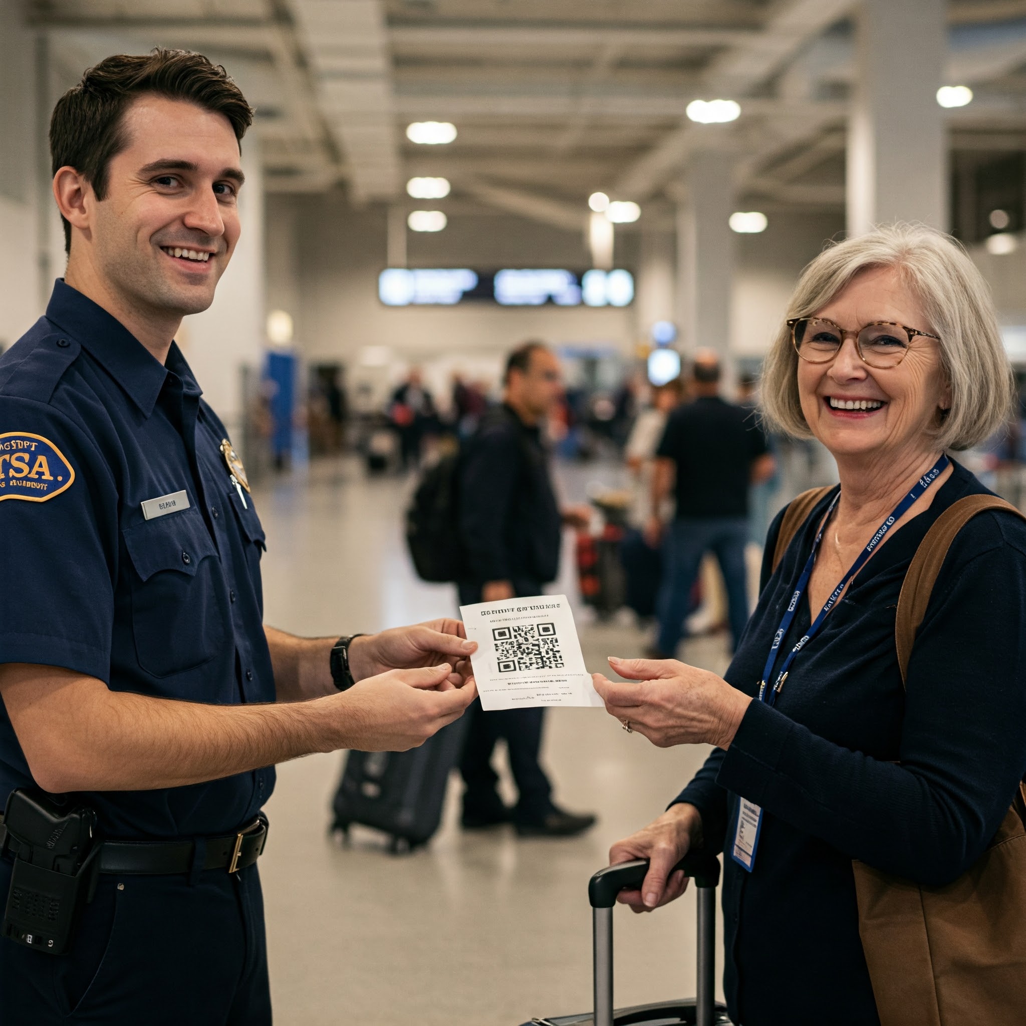 TSA agent providing QR code